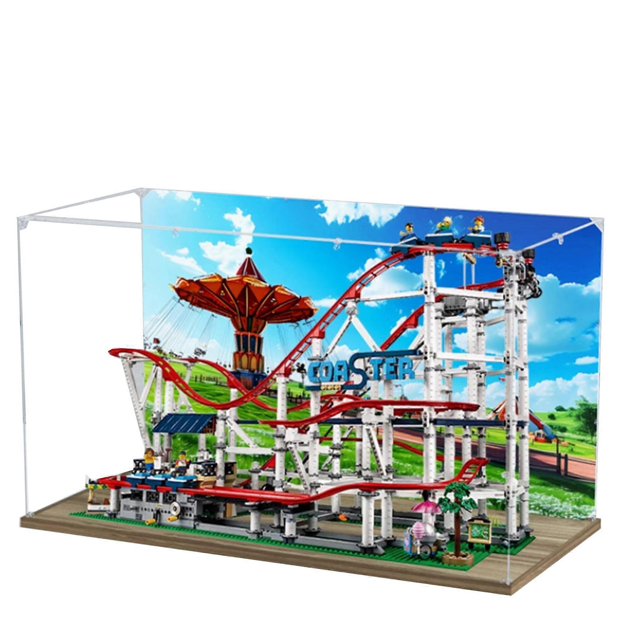 Roller Coaster Display Case Dust Proof Acrylic Showcase with Wooden Base for  10261