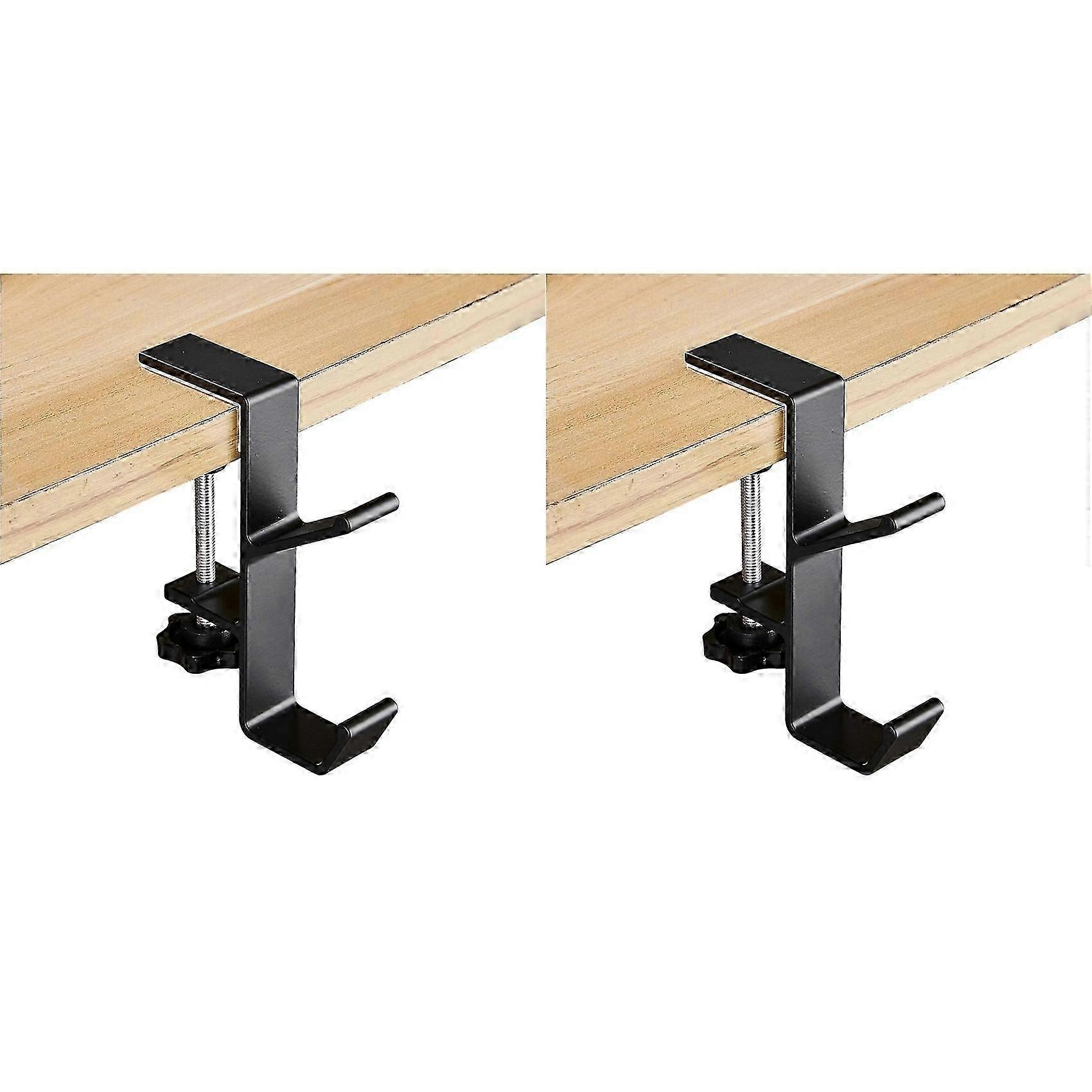 2 Piece Adjustable Table Side Hook, Gaming Headset Table Hanger Backpack Storage, Hook Stand Without Drilling,Black