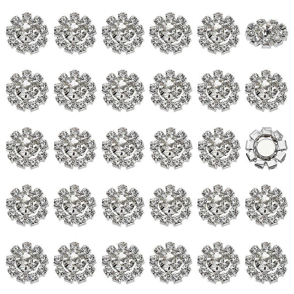 30pcs Alloy Rhinestone Cabochons Flower Silver 15x6mm