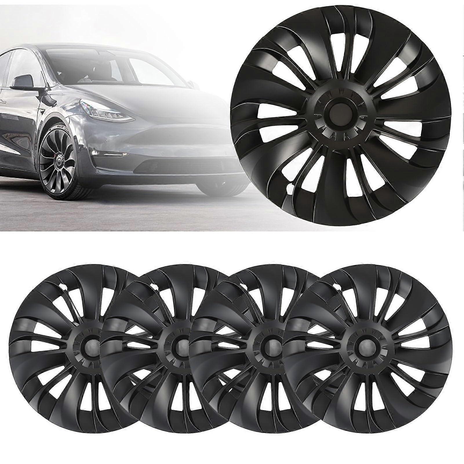 Wheel Covers Matte Black 4PCS Durable Rim Hubcaps Replacement with Precise Fit for Tesla Model Y