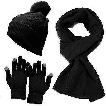 Keep Warm in Winter Winter Cable Knitted Long Scarf Hat Gloves Mittens Set