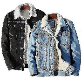 Men Winter Autumn Jacket Denim Inner Fleece Thicken Winter Jeans Jacket Coat Men's Turn-down Velvet Jacket Mens Fur Parkas.,l