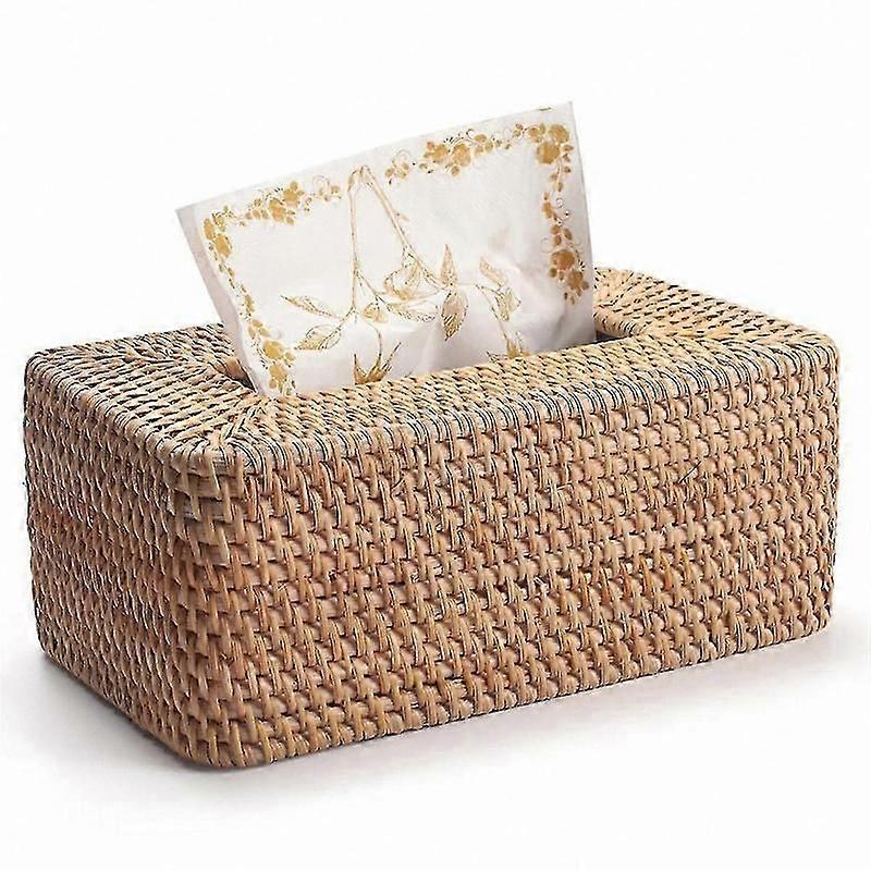 Handwoven Natural Rattan Tissue Box Cover Rectangular for Bedroom Decor