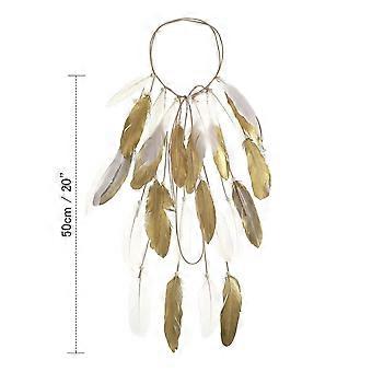 Feather Headband Indian Hippie Headdress - Bohemian Adjustable Feather Hairband Headpieces Boho Headwear for Women Festival Hair Band (Gold&White #2) 