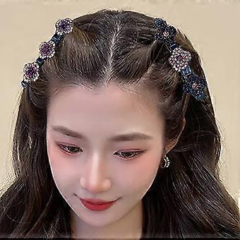 Sparkling Crystal Stone Braided Hair Clips for Women, Braided Hair Clips for Women and Girls with 3 Small Clips, Four-Leaf Clover Hair Barrette