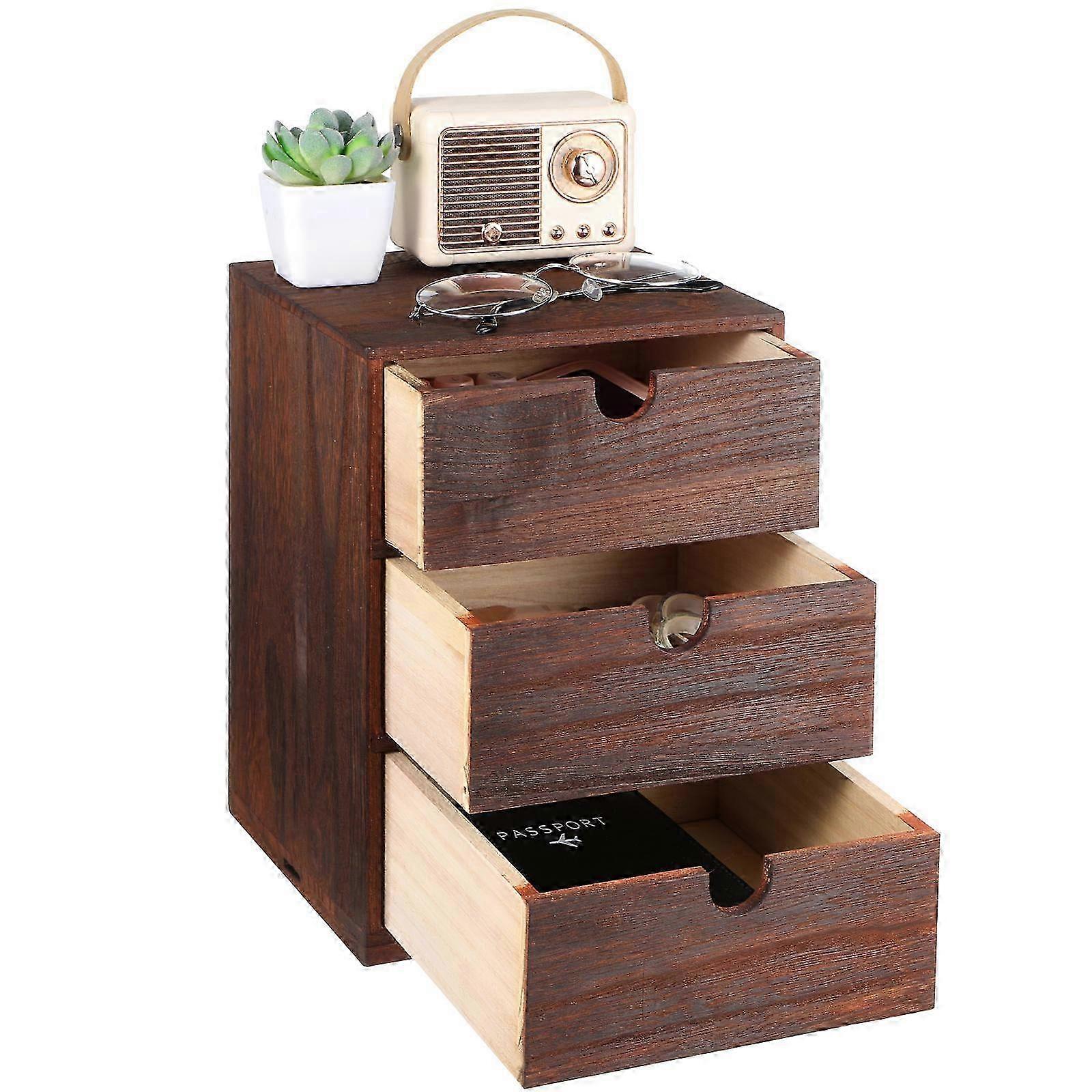 Wooden Multi-layer Storage Case Desktop Drawer Style Sundry Sorting Box (Brown)