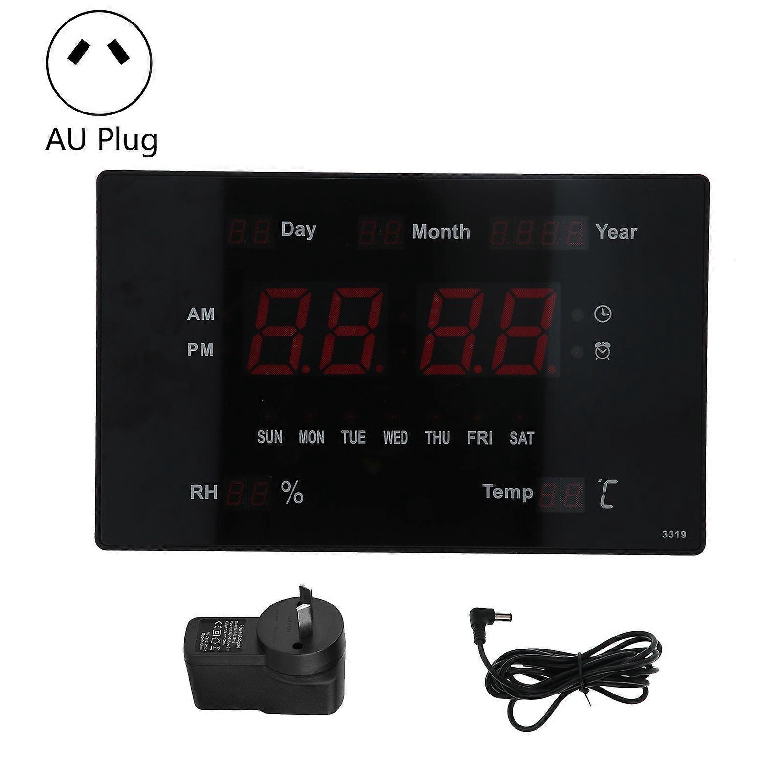 100240V LED Digital Clock Multifunction Wall Clock with Temperature Humidity Perpetual Calendar DisplayAU
