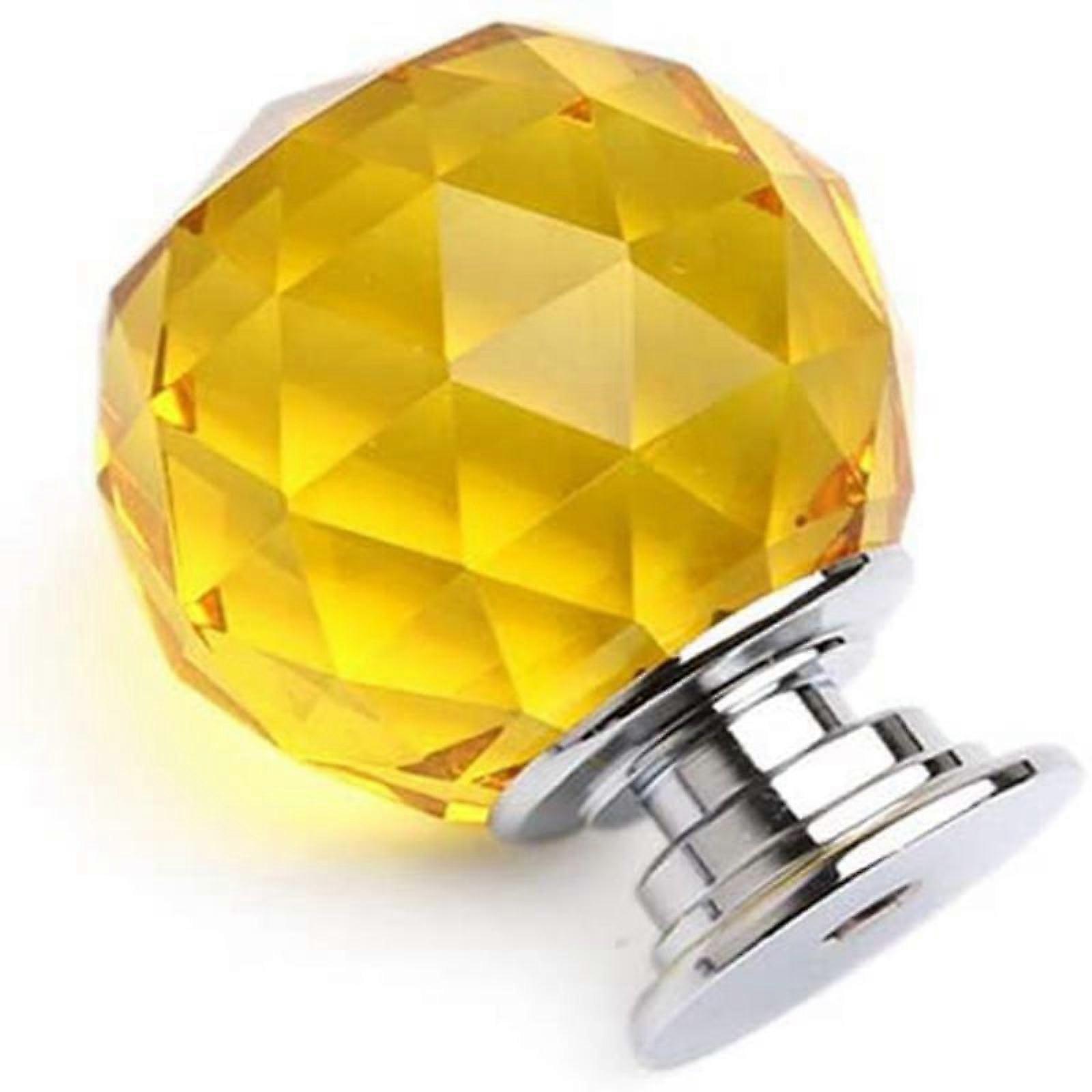 30PCS Yellow 30mm Crystal Drawer Knobs Glass Cabinet Pulls Elegant Diamond Cut Design Durable Base
