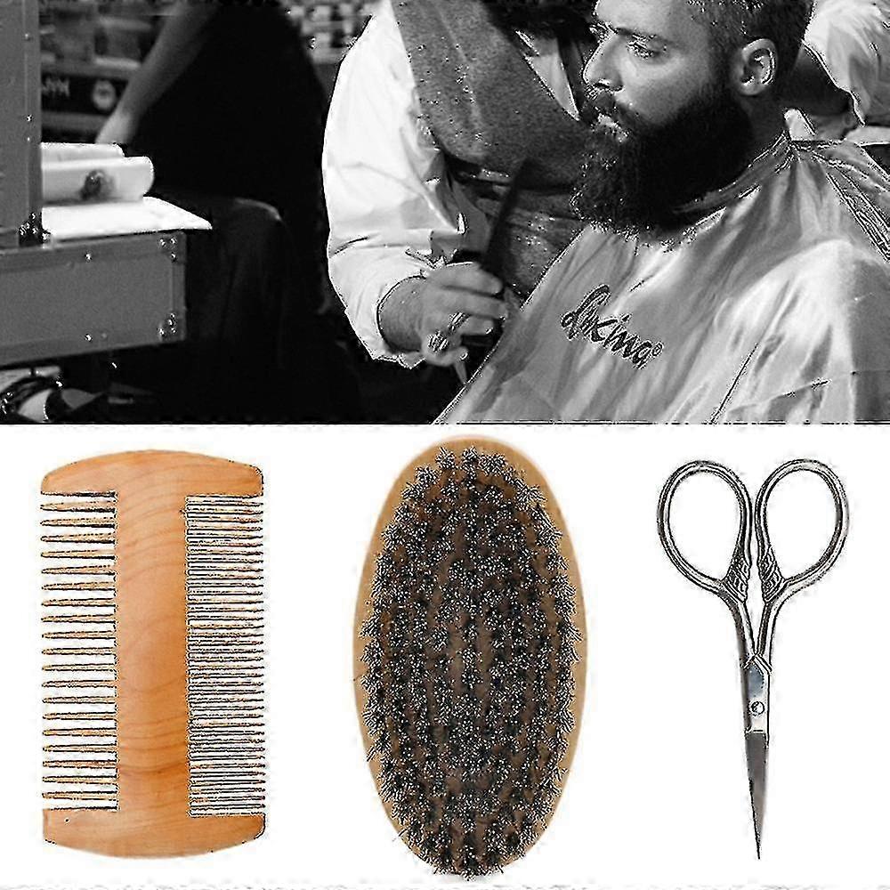 Portable Multifunctional Men's Beard Brush Beard Comb Scissors Beard Care Set