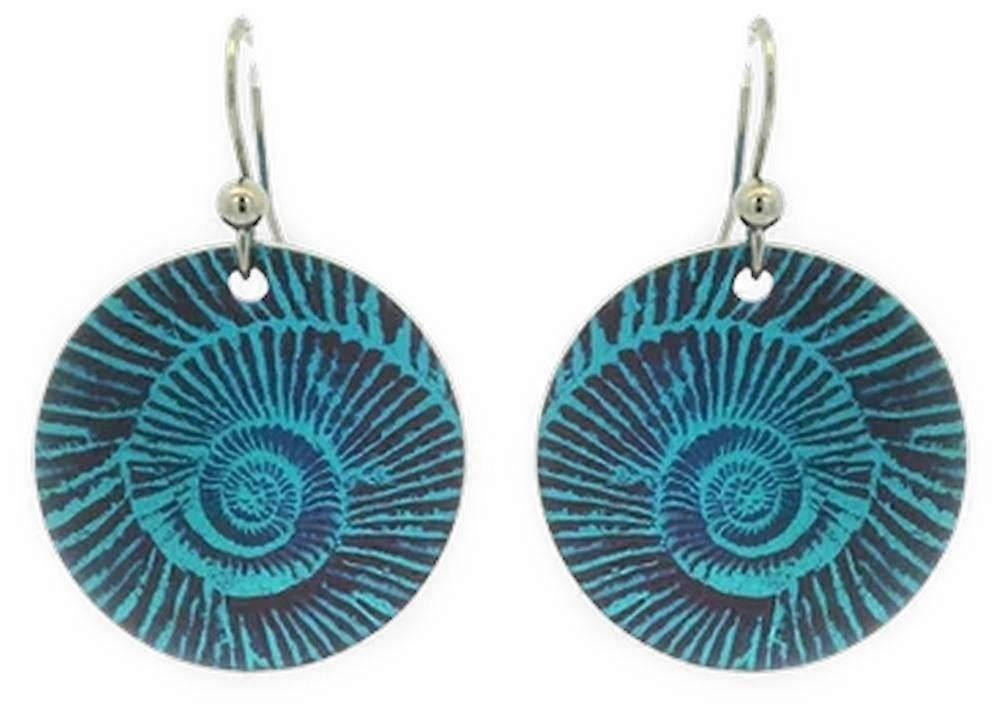 Ti2 Titanium Ammonite Drop Earrings - Green