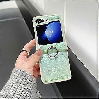 for Samsung Galaxy Z Flip 6 5G Ring Holder Shockproof Fall Prevention Cover,Laser Litchi Grain Leather Ring Phone Case for Flip 6