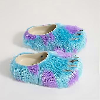 Y2K-tøfler med fuskepels og klo, damemote slip-ons for fritidsbruk