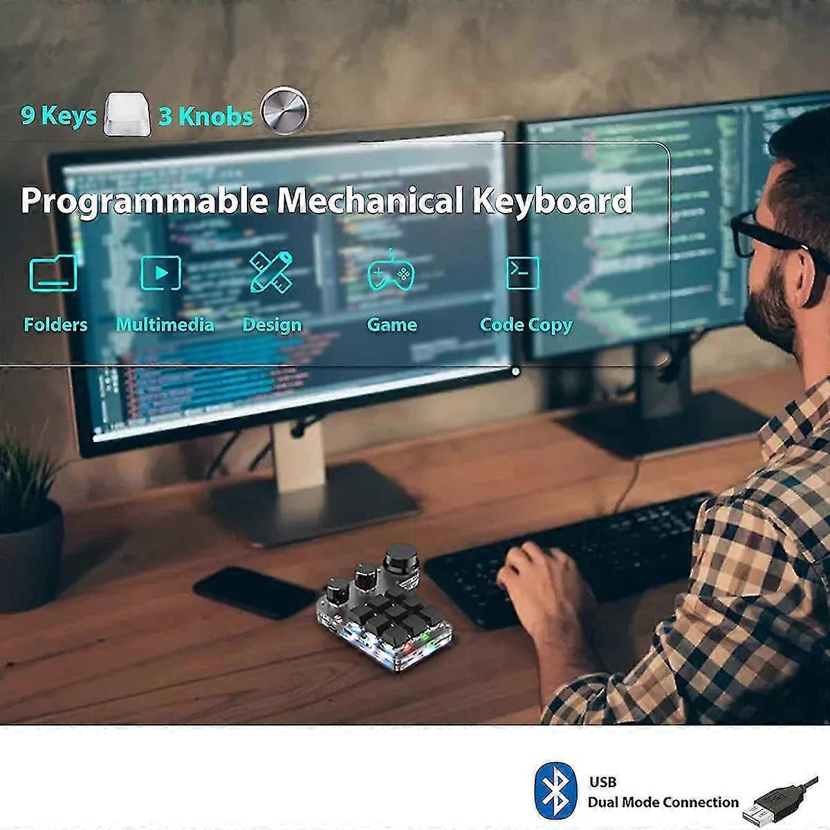 Programmable Mechanical Keyboard, 9 Keys 3 Knobs Rgb Programmable Macro Keyboard Bluetooth Gaming K