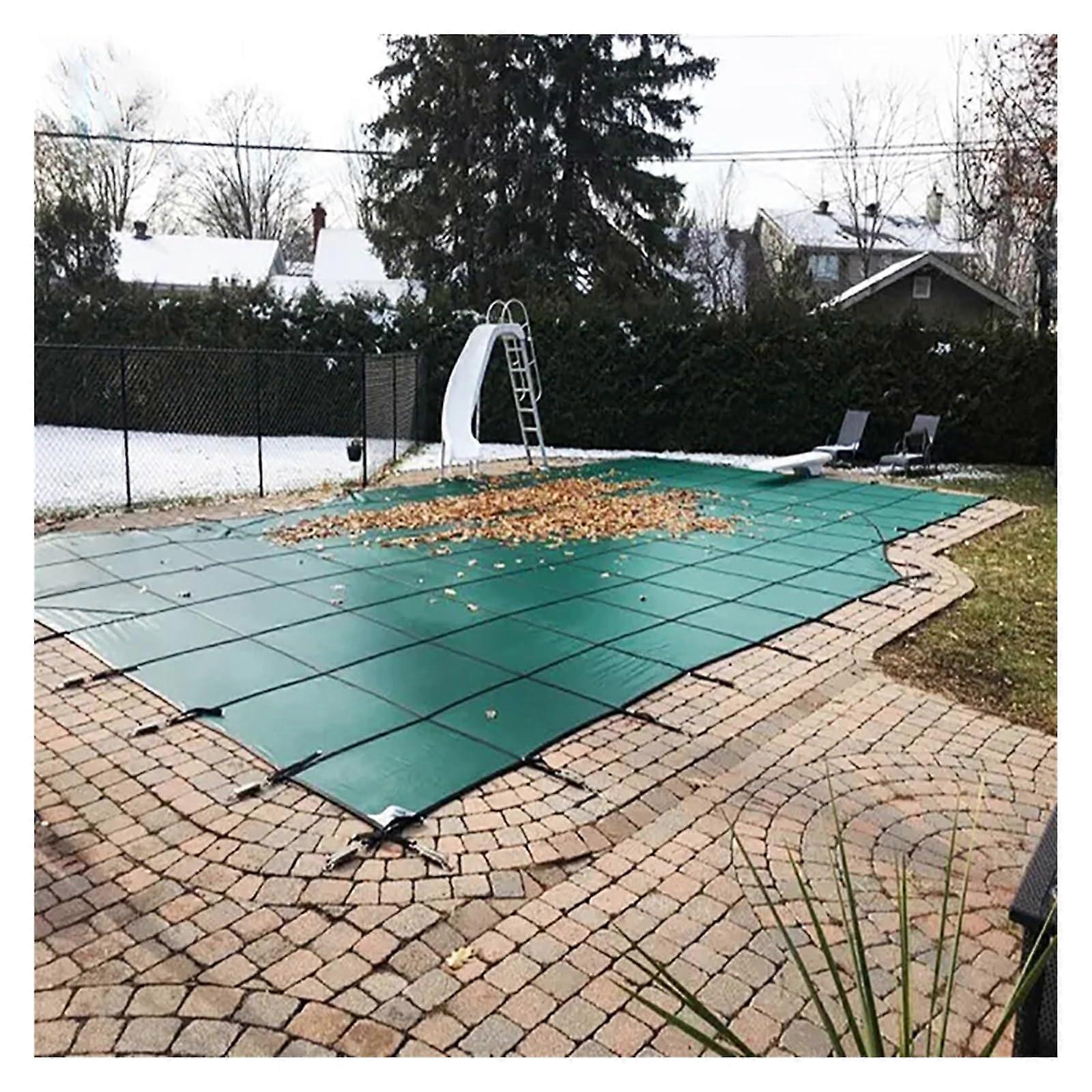 Pool Safety Cover Green Mesh Rectangular Winter Inground Cover with Hardware for Various Pool Sizes