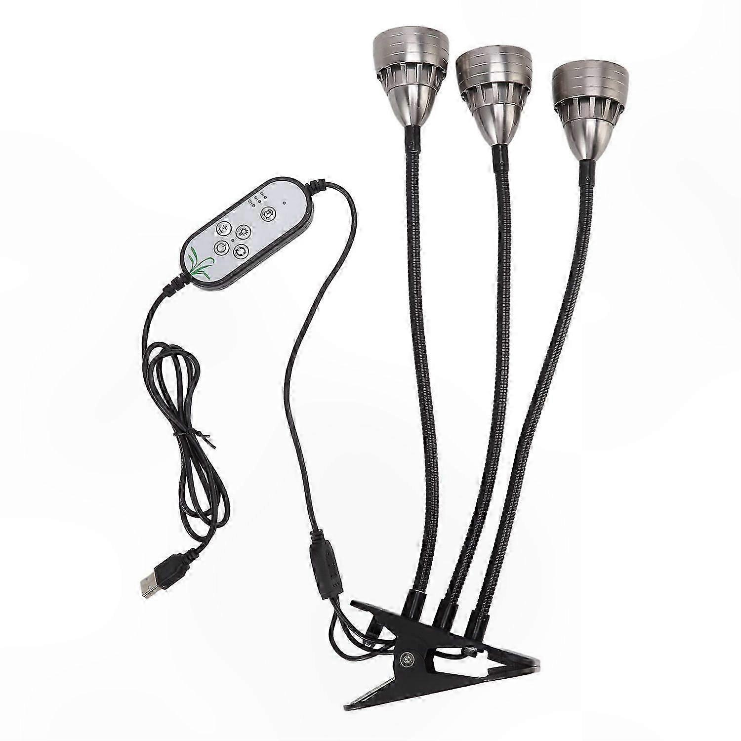 3-Head Plant Light with Adjustable Clips, Timer Function, USB Powered, Stable Non-Slip Base for Indoor Use