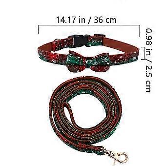 Christmas Dog Collar and Leash Set for Pets with Bow Ties 2Pcs Green