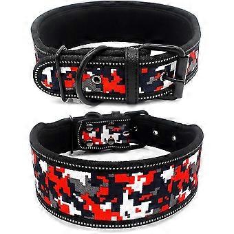 Brede Calico hondenhalsband voor grote en middelgrote honden, in lengte verstelbaar, rood, zwart