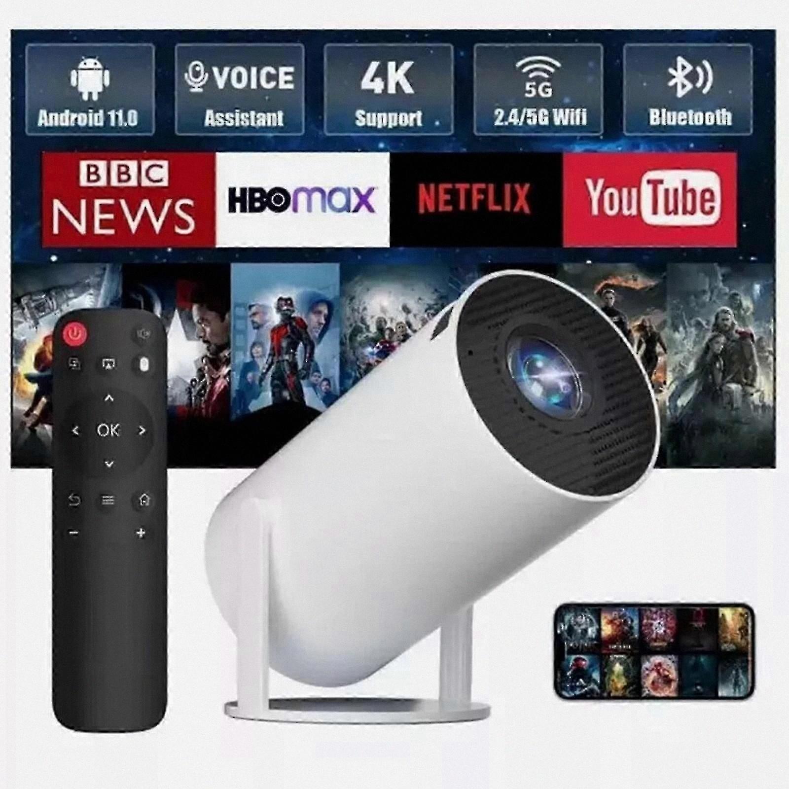 4K Smart Projector with 5G WiFi, Bluetooth, HDMI, and USB - Android Compatible