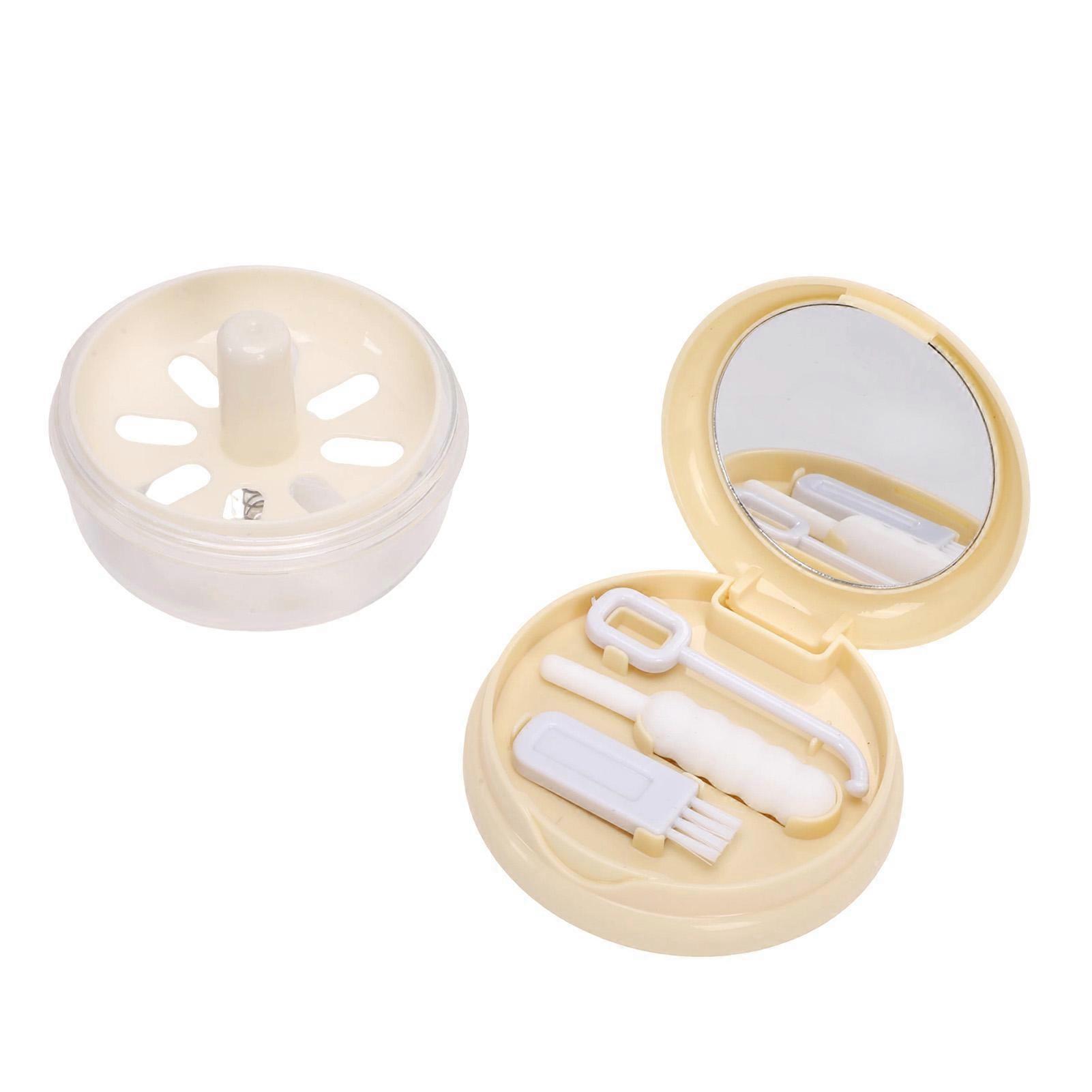 Retainer Storage Box Automatic Pop Up Denture Box Soaking Cleaning Retainer Case Storage Container Beige