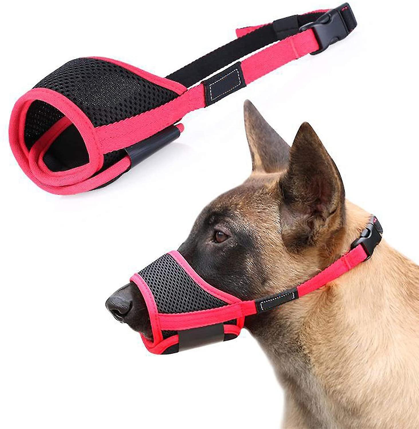Dog Muzzles Nylon Dog Mouth Cover Mesh With Loop And Soft Pad Dog Training Muzzle Red-black