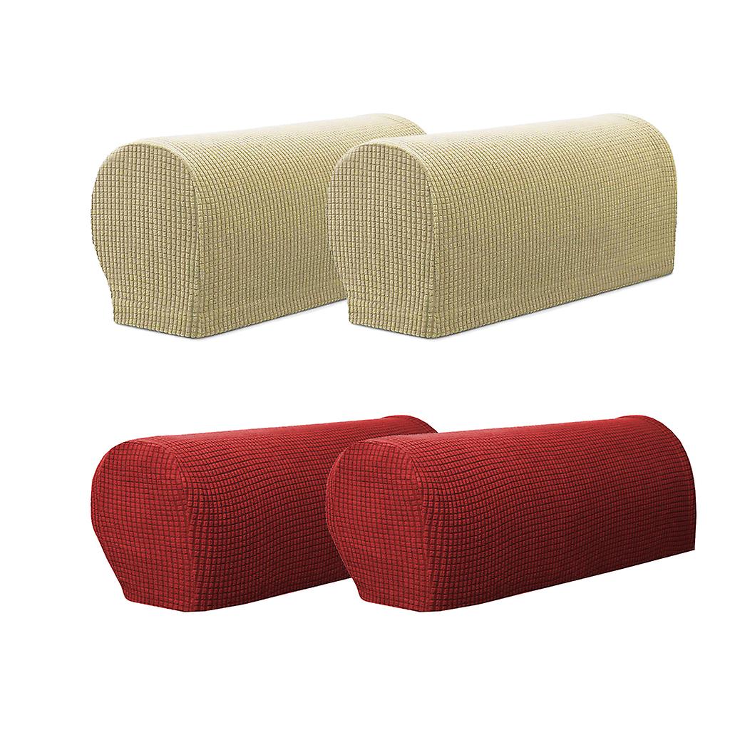 2 Pair(Beige &Red) Sofa Armrest Covers Armchair Slipcovers Protector
