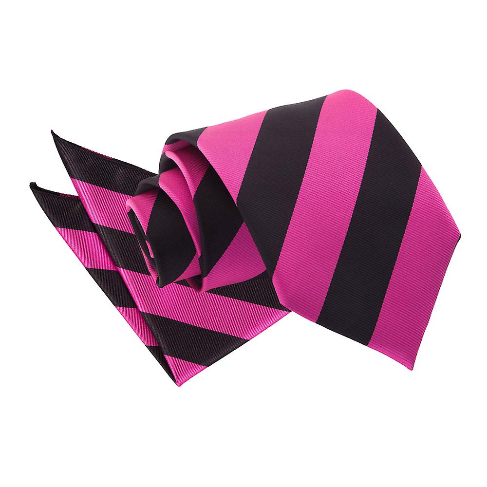 Hot Pink and Black Striped Tie and Pocket Square Set