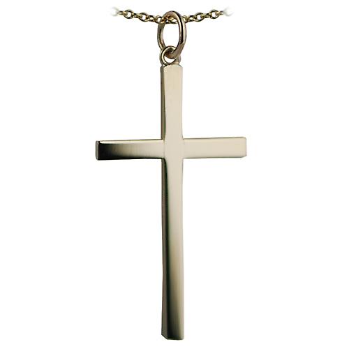 9ct Gold 33x20mm plain solid block Cross with a cable Chain 20 inches