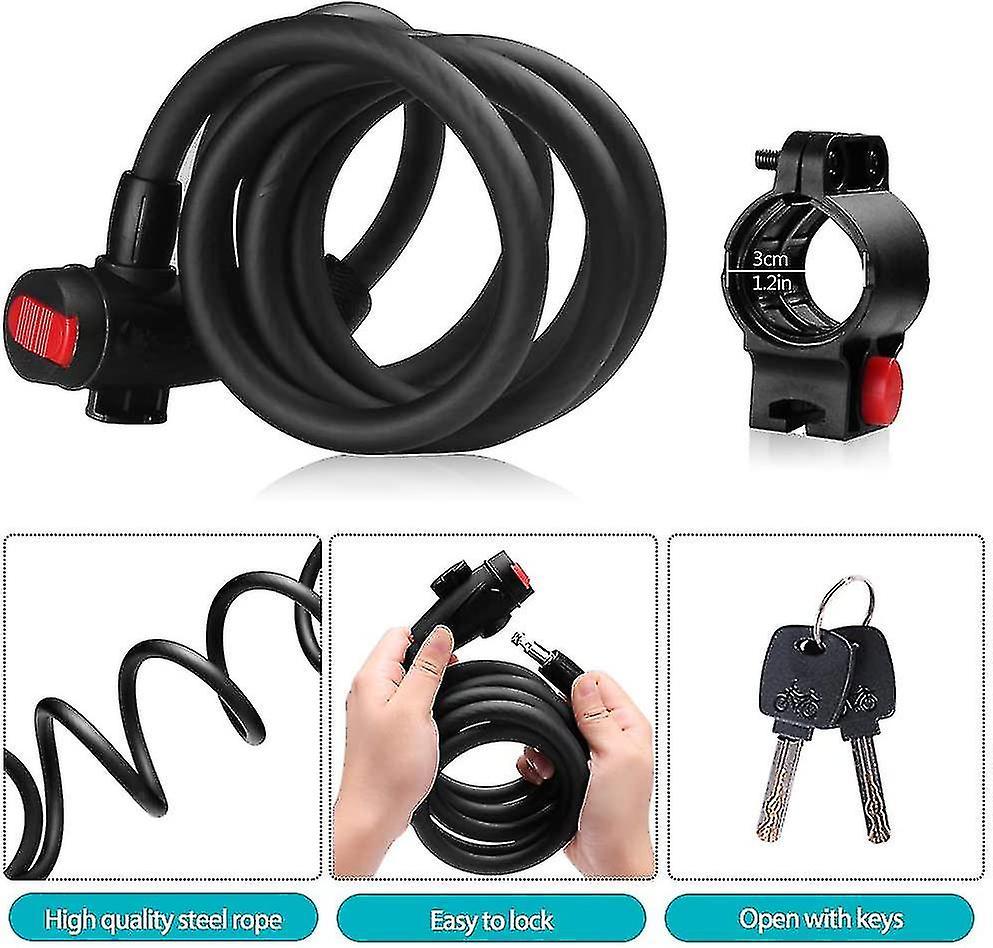 Bicycle Lock, 15mm Bicycle Lock With Key Cable Lock Security Level Very High Bicycle Lock