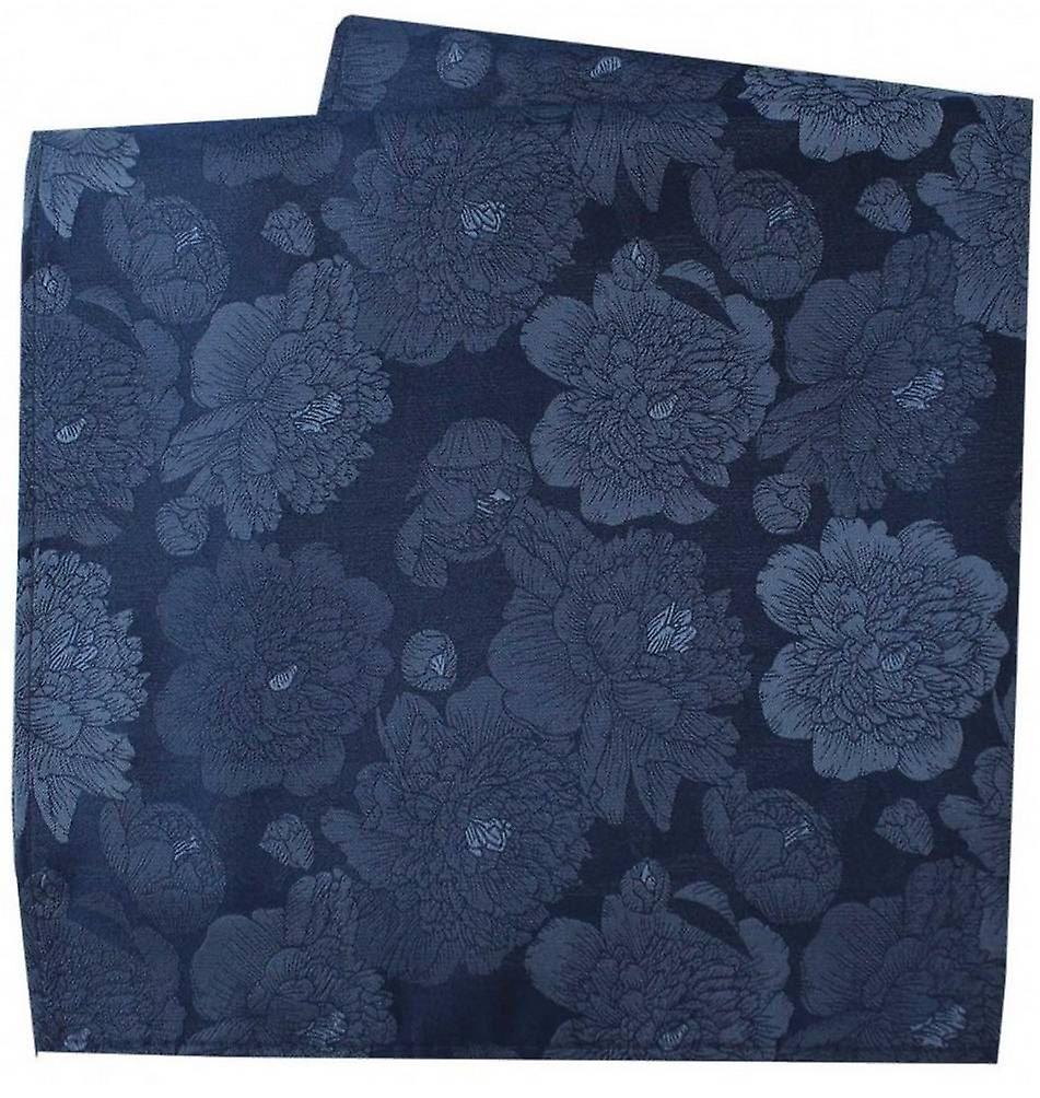 David Van Hagen Large Flowers Silk Pocket Square - Navy