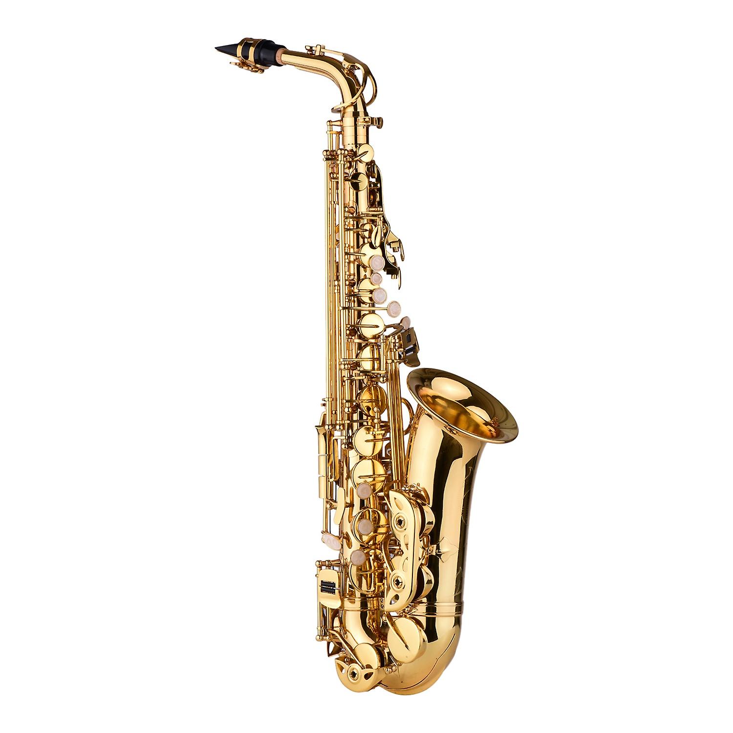 AS100 Eb Alto Saxophone Brass Lacquered Alto Sax Wind Instrument with Carry Case Gloves Straps Clean