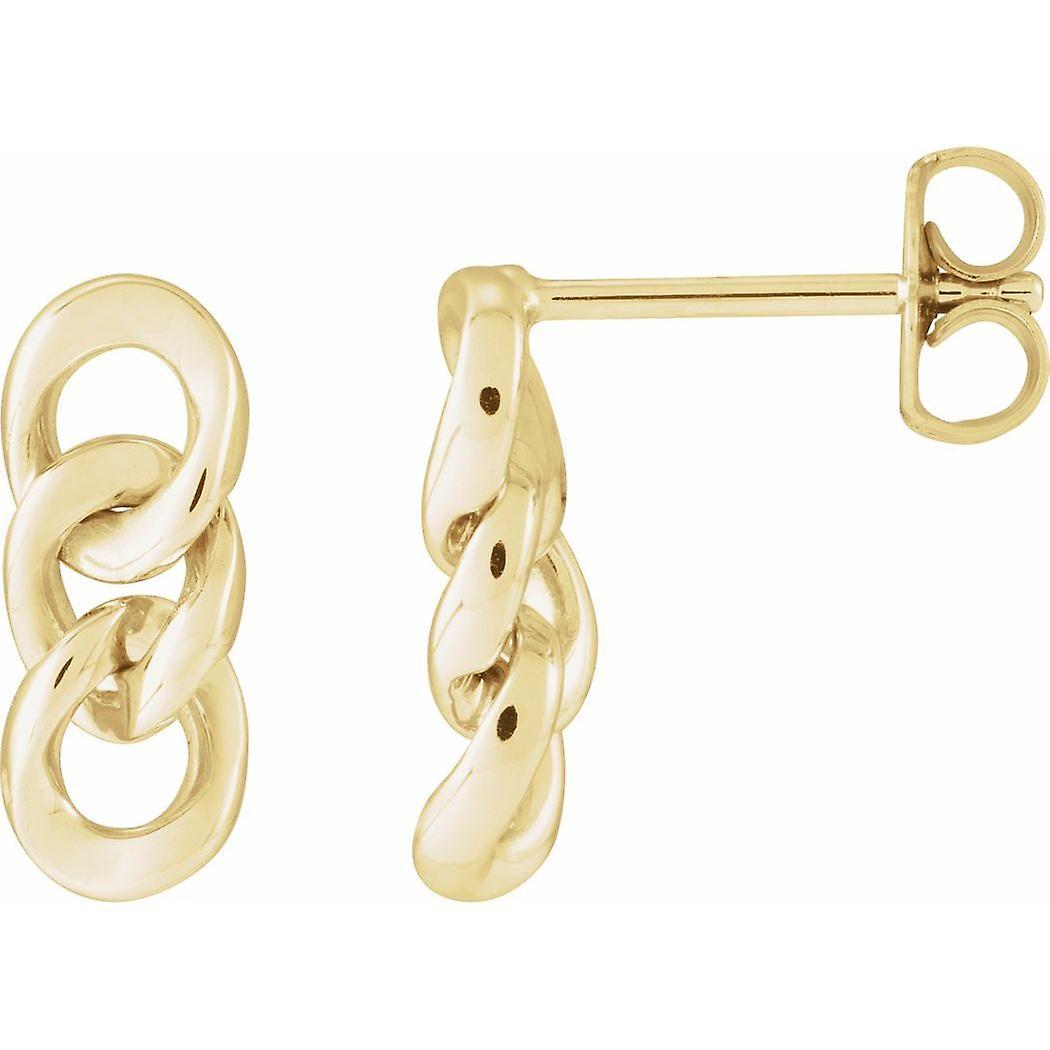 14Kイエローゴールドフリクションバックポリッシュ縁石チェーンリンクイヤリングスタッドイヤリング女性と男性用