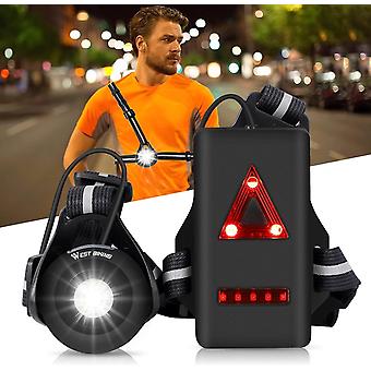 Löpljus Bröst Löpljus med justerbar stråle 500 lumen USB uppladdningsbar vattentät framlampa och bak