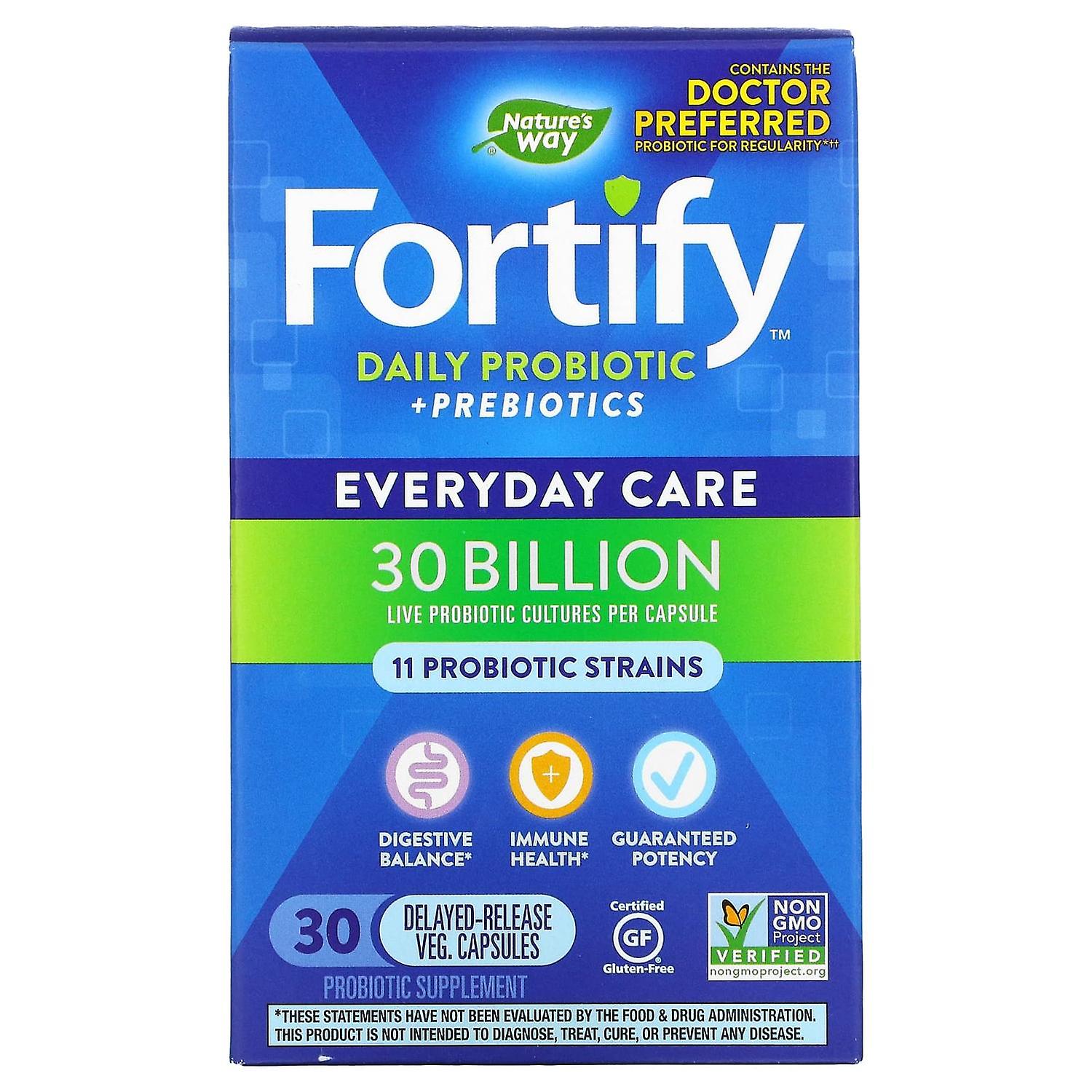 Nature's Way, Fortify, Daily Probiotic + Prebiotics, Everyday Care, 30 Billion CFU, 30 Delayed-Relea
