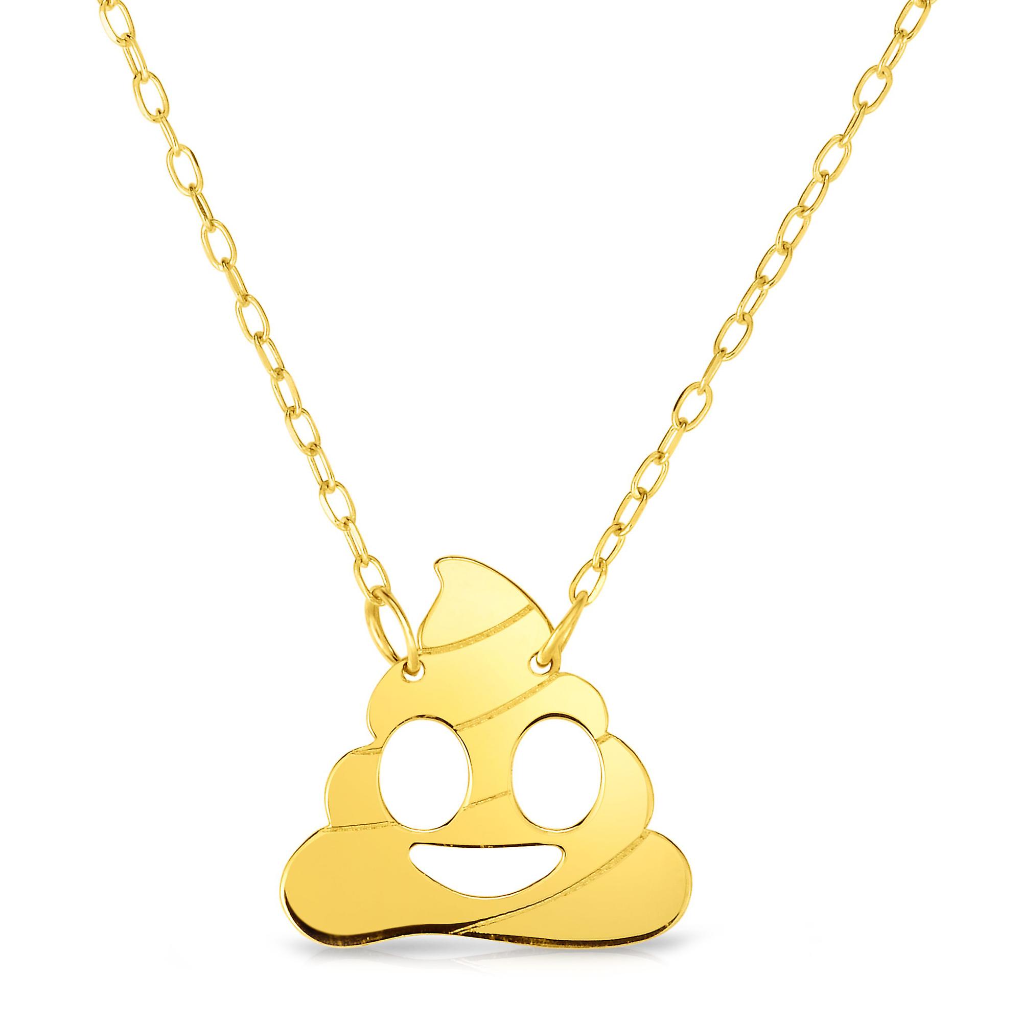 14k 黄金粪便表情符号可伸缩项链,16" 至 18"