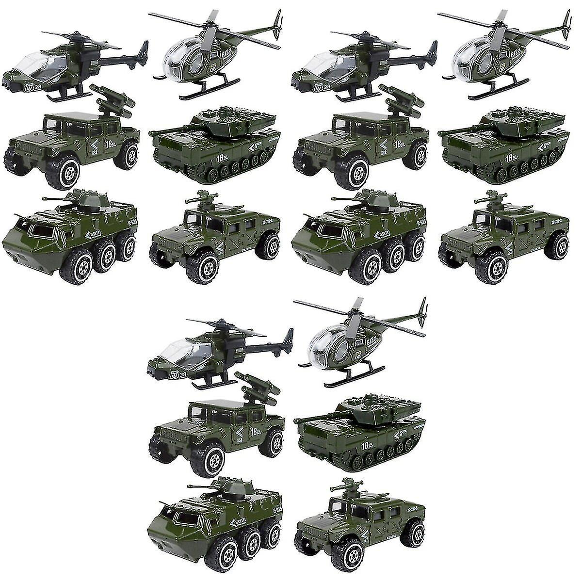 18個1:87合金スライディングカーモデルセット合金軍用車両ミニダイキャストカーおもちゃセットヘリコプタータンク装甲車子供用男の子