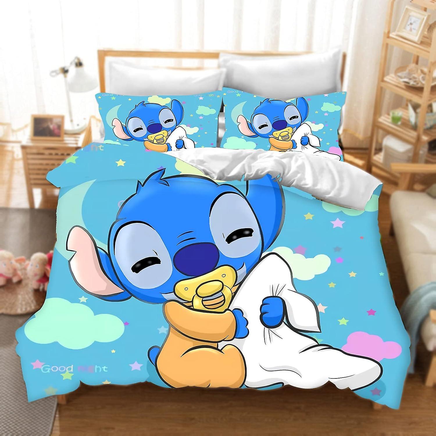 DDONVG Lilo & Stitch Pościel, 135 x 200 cm, Poszwa na kołdrę dziecięcą Anime Stitch z poszewką na poduszkę, 100% mikrofibra, odpowiednia dla chłopców i dziewczynek