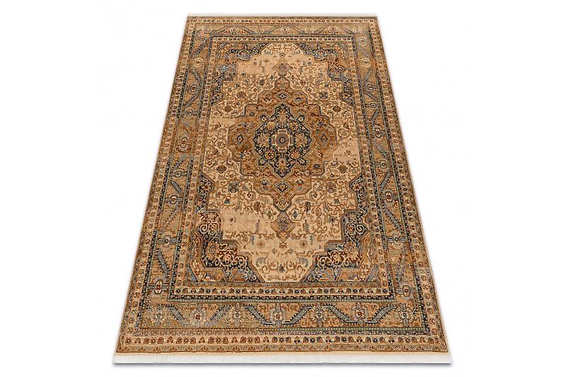 Carpet Wool KESHAN fringe, Ornament, frame oriental 8995/53565 beige / blue