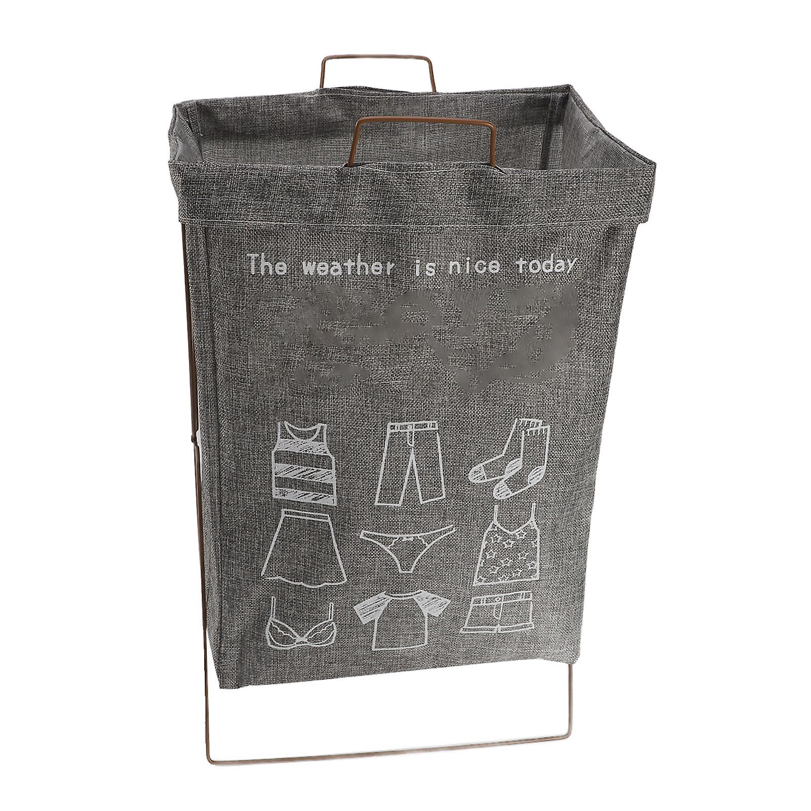 Collapsible Metal X Frame Laundry Hamper Waterproof Multifunctional Foldable Laundry Basket with Bag for Dorm Apartment Grey L