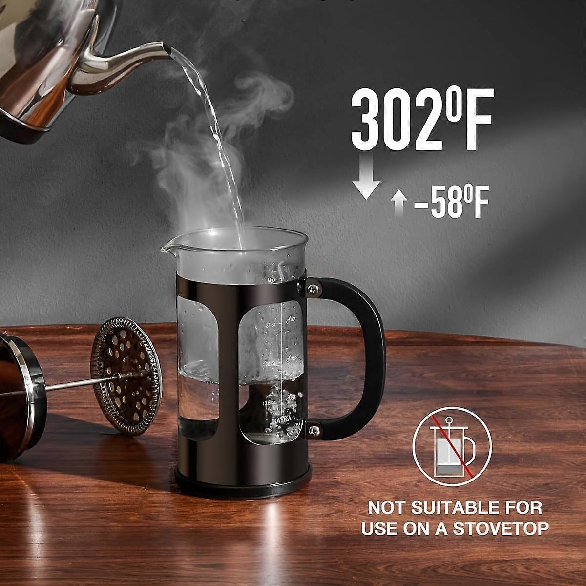 French Press Coffee/Tea Maker, Camping Mini Coffee/Tea Press of 304 Stainless Steel Filter and Heat Resistant Glass, Cold Brew Coffee Maker 11.8OZ for