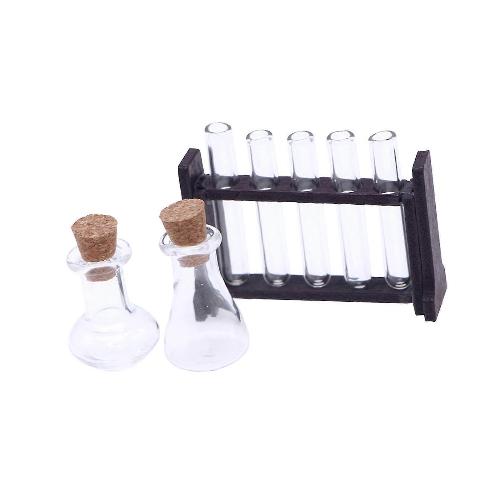 1:12 Dollhouse Test Tube Set Clear Glass Test Tubes Lab Accessories Ornament Black