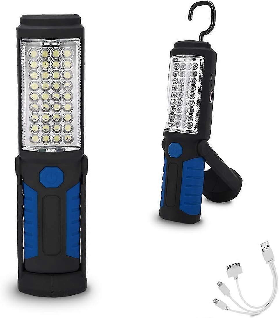 Blue Rechargeable Led Work Light Portable Multi-use Flashlight, Magnetic Flashlight Led & Hanging Ho