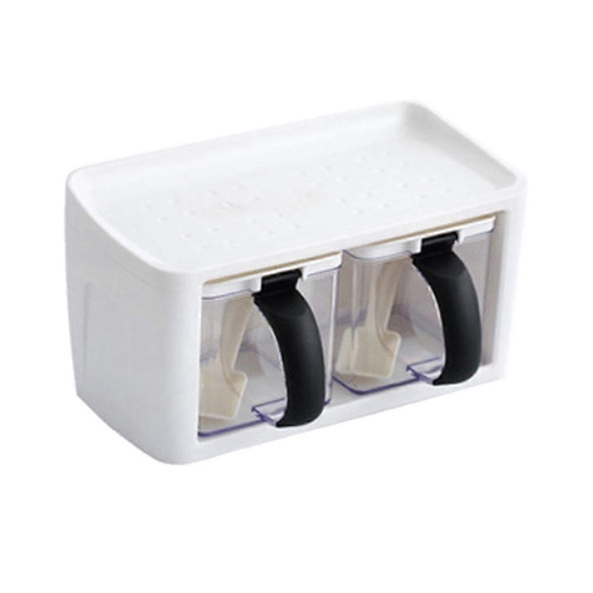 2/3 Grids Spice Rack with Handle, Cover & Spoon, Clear Kitchen Salt Pepper Sugar Canisters Combo Set, Stackable Cruet Condiment Containers Storage Rac