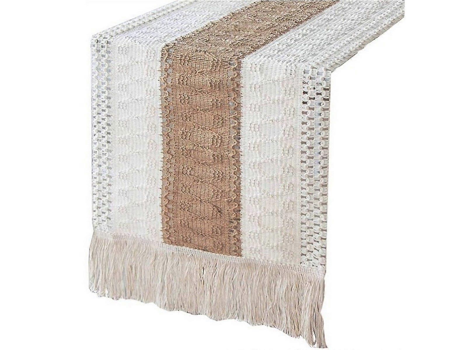 280x30cm Macrame Table Runners Burlap Cotton Table Flag with Tassels Style 1