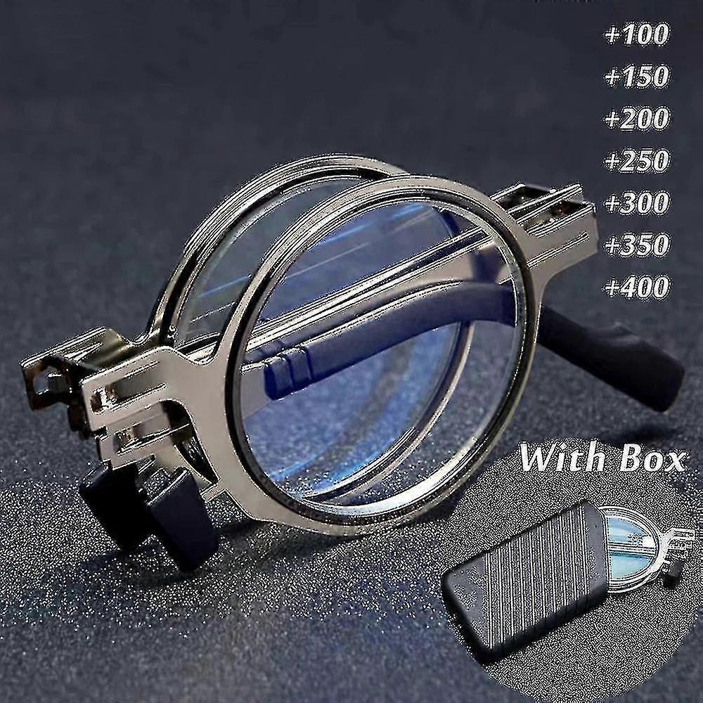 Portable Folding Reading Glasses Men Metal Round Square Anti Blue Light Eyewear Presbyopia Eyeglasses Frame Diopter +1.0 To +4.0