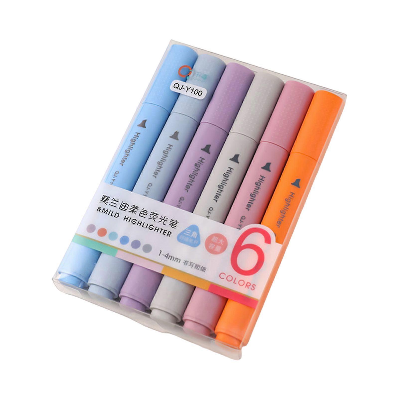 6pcs Highlighter Marker Pens Mild Assorted 6 Colors with Soft Chisel Tip Journaling School Office Supplies