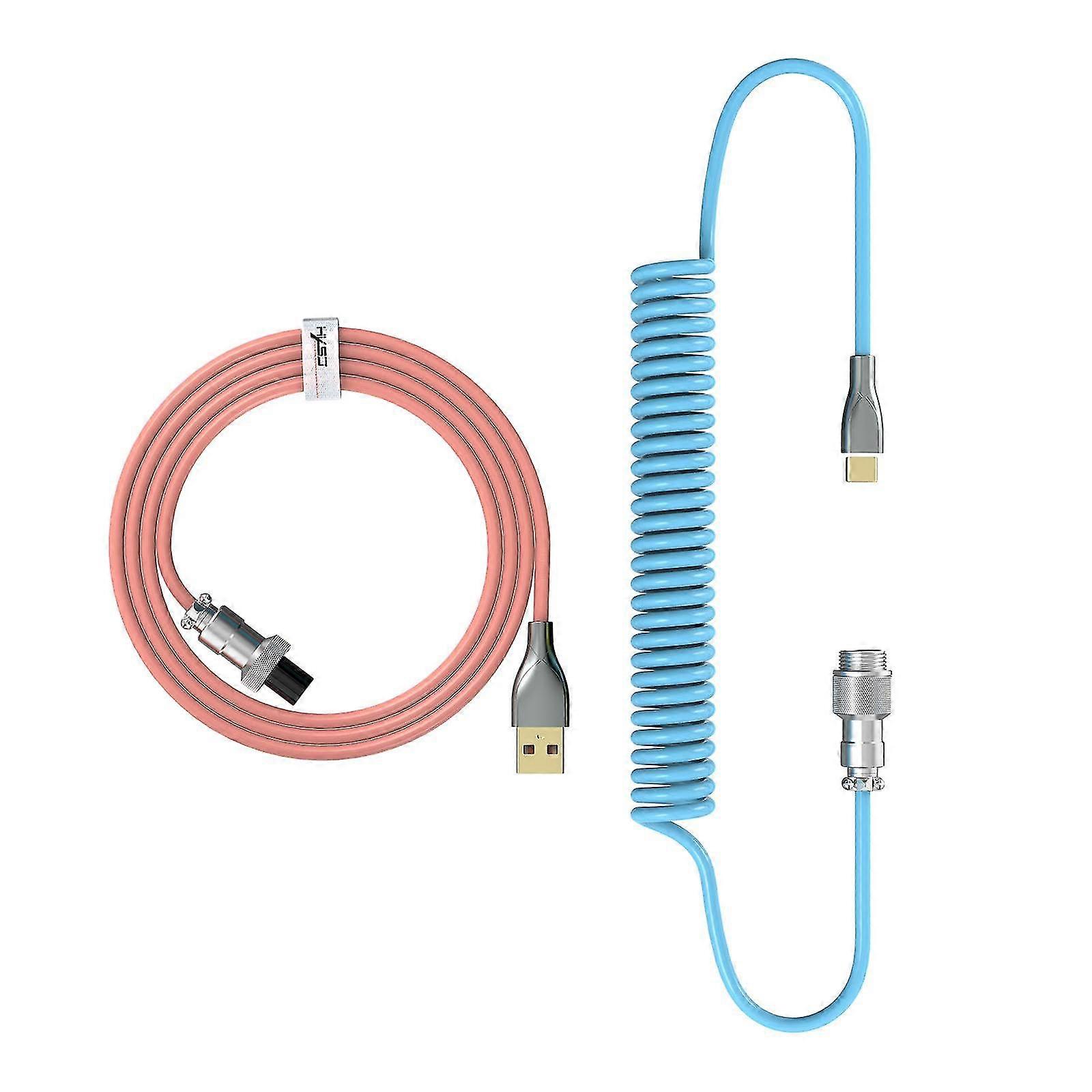 1.7m Coiled Type C Usb Cable Braided Wire For Gaming Keyboard Smart Phone