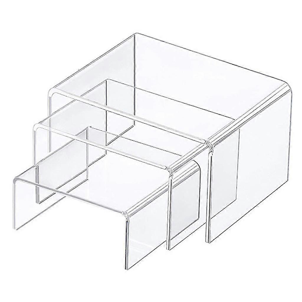 Square Acrylic Clear 3 Size Riser Display Stands Showcase Set To Set Up Jewerly