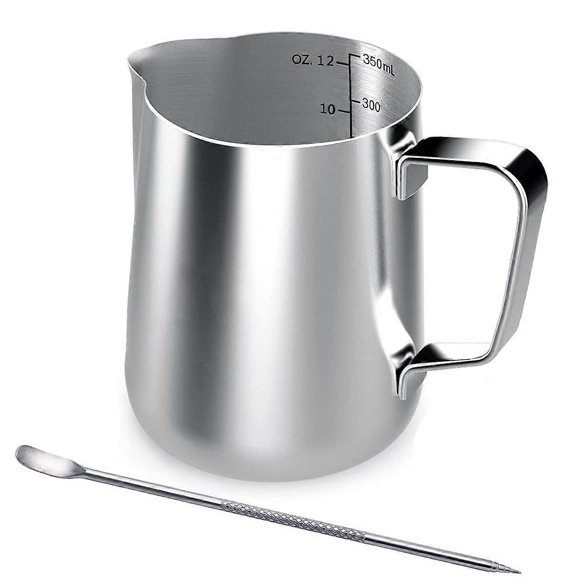 Stainless Steel Milk Jug, 350ML Handheld Coffee Creamer Milk Frothing Pitcher Jug Cup with Measurement