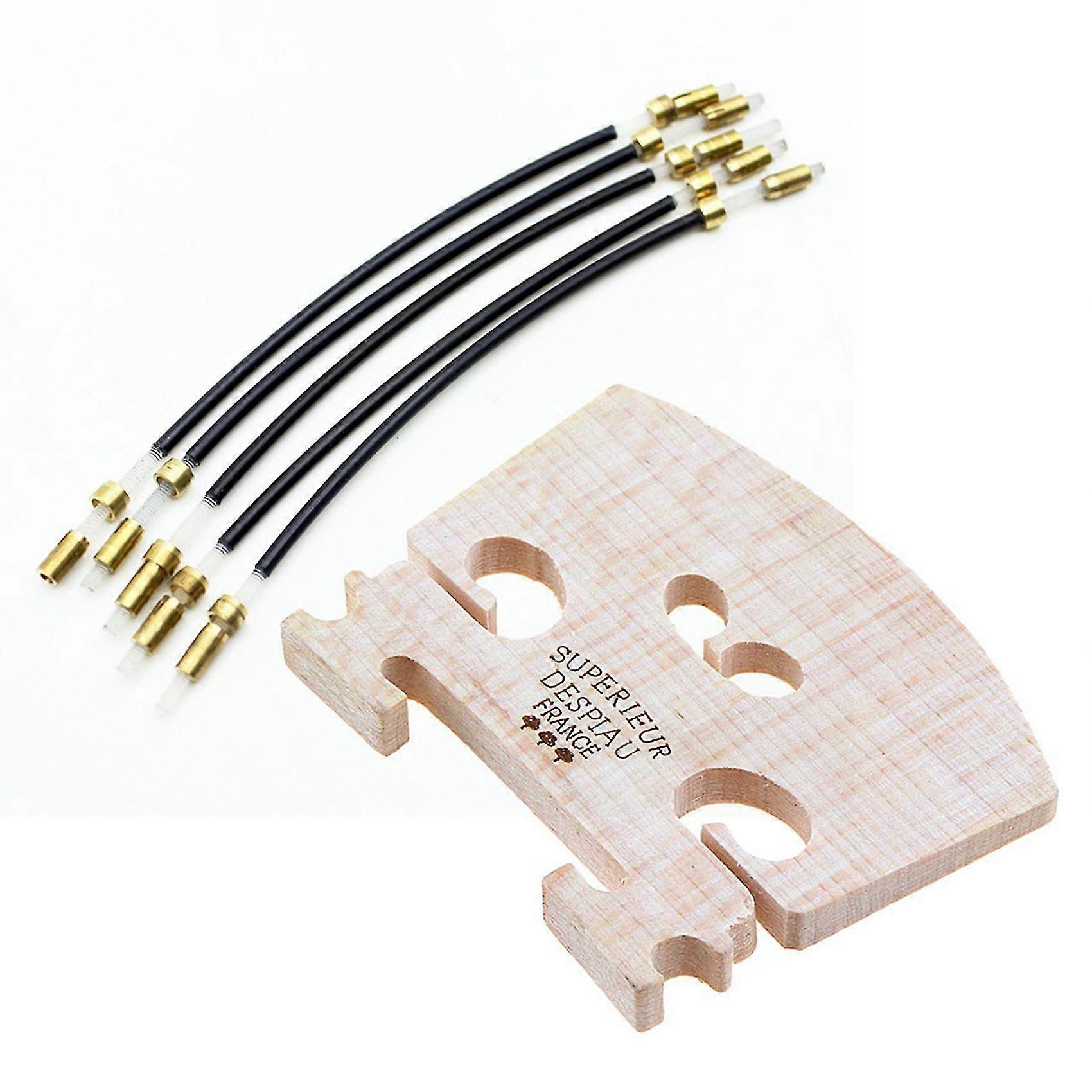 5pcs Violin Tail Gut Tail Cord Gut Cord Nylon With Violin Bridge Maple,4/4 Size Violin Fitted Bridg
