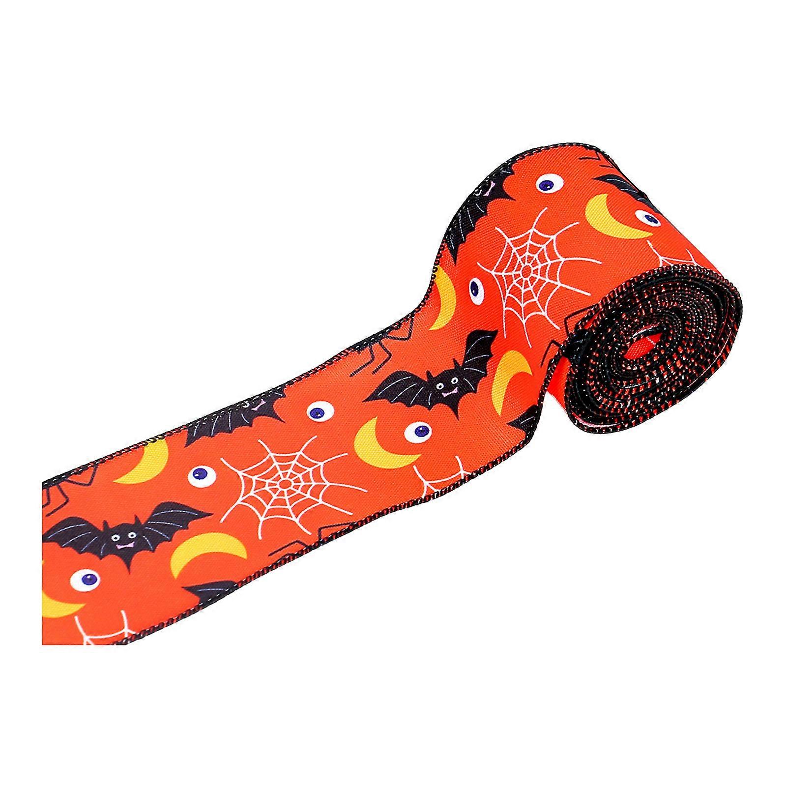 Halloween Wired Edge Ribbon Bat Spider Pumpkin Ribbon Halloween Wrapping Ribbon for DIY Craft Floral Bow